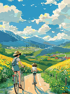 田间风景夏季手绘插画海报