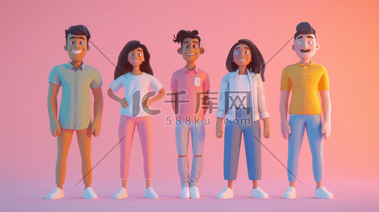 软件工程师插画图片_一组3D开发小组成员插画