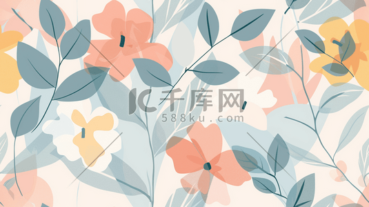 花朵叶子插画图片_彩色夏季盛开的植物花朵插画
