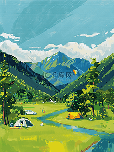夏季手绘出游油画风景海报图片
