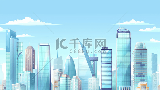 城市科技蓝色科技插画图片_蓝色科技感城市建筑风景插画