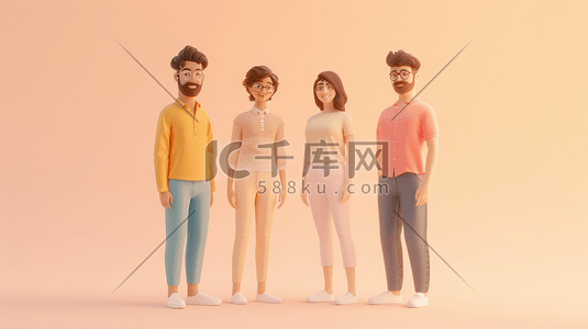 一组3D开发小组成员插画