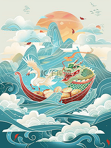 端午节赛龙舟手绘插画海报