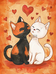 两只情侣猫咪插画