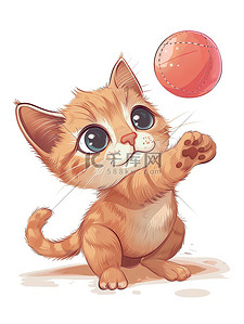 小猫打架插画图片_一个玩球的可爱的小猫插画