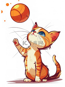 一个玩球的可爱的小猫插画