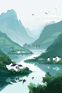 水墨水墨海报插画图片_水墨风海报山水手绘插画