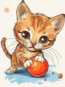 一个生气的女人插画图片_一个玩球的可爱的小猫图片