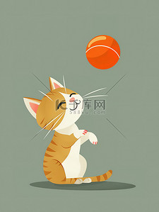 一个可爱的小猫插画图片_一个玩球的可爱的小猫素材