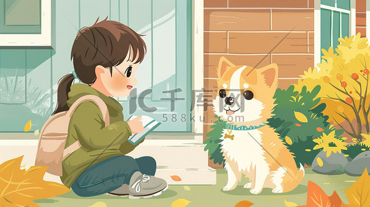 动物小狗插画图片_可爱的孩子和小狗素材