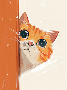 橙色几何展板插画图片_躺在门后可爱橙色的猫素材