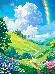 美妆面膜直通车插画图片_夏季手绘风景唯美插画海报