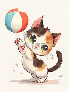 一个可爱的小猫插画图片_一个玩球的可爱的小猫矢量插画