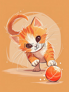 一个玩球的可爱的小猫插图