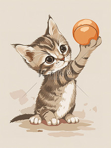 一个玩球的可爱的小猫插画
