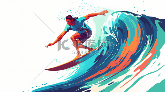 海上冲浪运动插画图片_正在冲浪的男性插画5