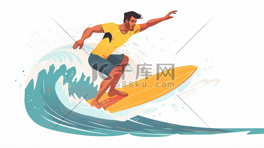 海上冲浪运动插画图片_正在冲浪的男性插画3