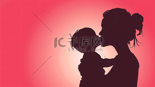 儿童剪影插画图片_亲吻宝宝的母亲剪影7