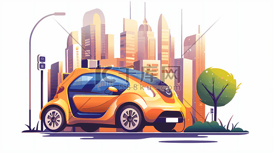 绿色环保节能低碳插画图片_绿色环保电动汽车6