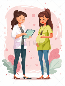 整理资料插画图片_医疗护士给孕妇看资料