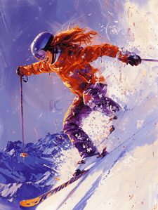 运动的的女人插画图片_女子空中滑雪