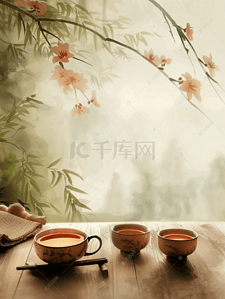 养生茶插画图片_中国茶道茶具