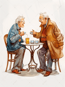 聊天社交插画图片_快乐的老年人喝茶聊天