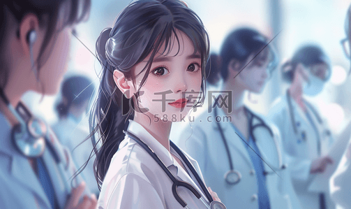 健康中国人插画图片_医生专业人员医护工作者和女孩
