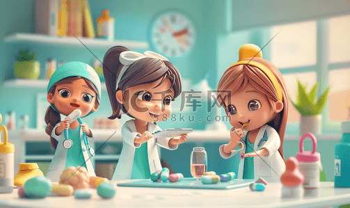 服务人员插画图片_治疗卫生保健和医疗医疗用品可爱的小女孩和医生