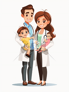 养生大健康插画图片_在医院的幸福家庭医生疗保健和生服务