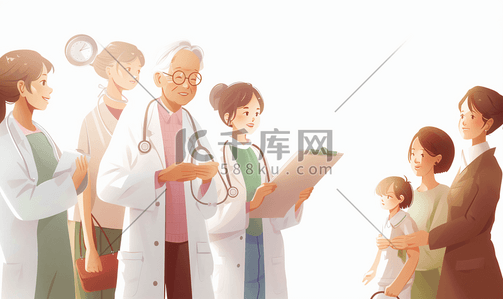 关系合集插画图片_白昼老年人女儿女医生和患者家庭