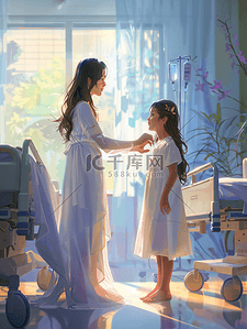 来电咨询插画图片_一名母亲在医院鼓励她女儿