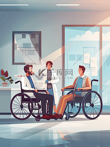 细胞免疫疗法插画图片_医生照顾轮椅病人
