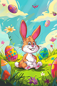可爱兔子插画手绘海报