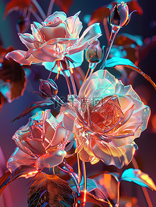 玫瑰玻璃花丛半透明矢量插画