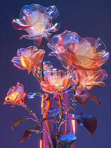 几何曲线玻璃贴插画图片_玫瑰玻璃花丛半透明插画设计