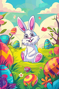 可爱兔子手绘海报插画