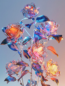 几何曲线玻璃贴插画图片_玫瑰玻璃花丛半透明插画海报