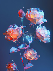 玫瑰玻璃花丛半透明矢量插画