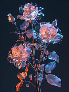 玻璃碎片插画图片_玫瑰玻璃花丛半透明插画设计