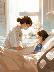 陪伴妈妈插画图片_妈妈陪伴照顾住院的女儿