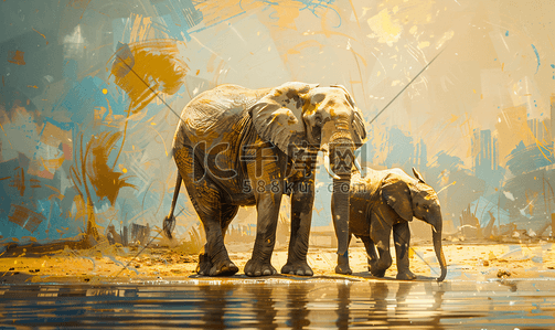 文化艺术插画图片_与大象的艺术细节