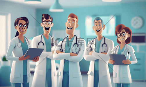 领先技术插画图片_医疗保健 医疗技术微笑的医生与笔记本电脑医院