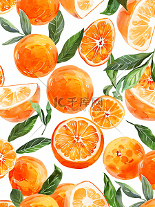 短袖图案插画图片_珊瑚色调橙子图案