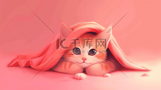 卡通小猫插画图片_裹着毛毯的可爱小猫1