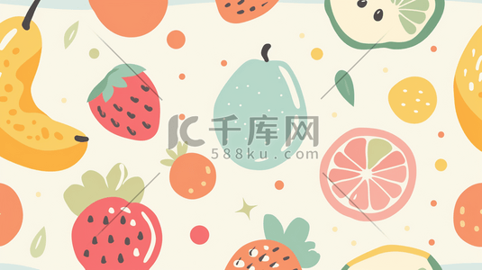 夏季综合新鲜水果水彩插画