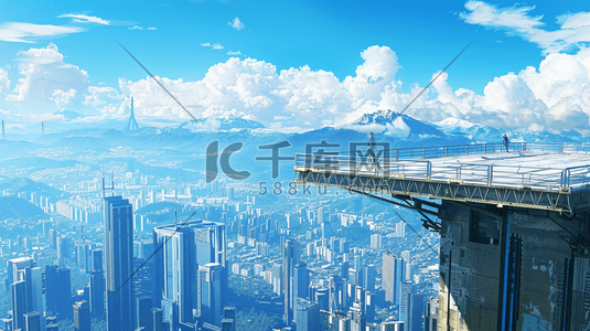 财务平台插画图片_繁华的城市的高楼大平台插画