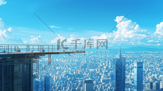 财务平台插画图片_繁华的城市的高楼大平台插画