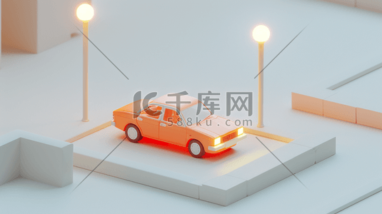 夜行小车插画图片_3D小轿车模型插画