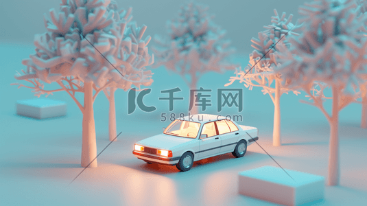 夜行小车插画图片_3D小轿车模型插画